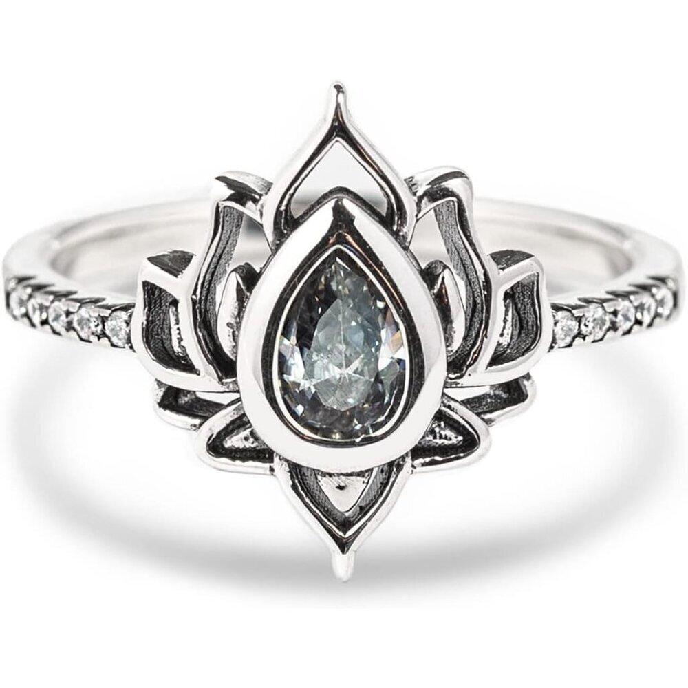 Silver Lotus Promise Ring for Women Dainty Elegant Jewelry Gift